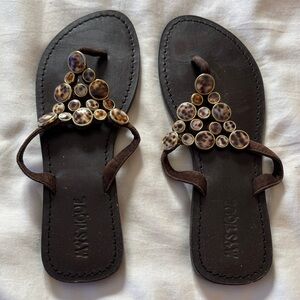 Mystique Boutique Brown Beaded Thong Sandals
